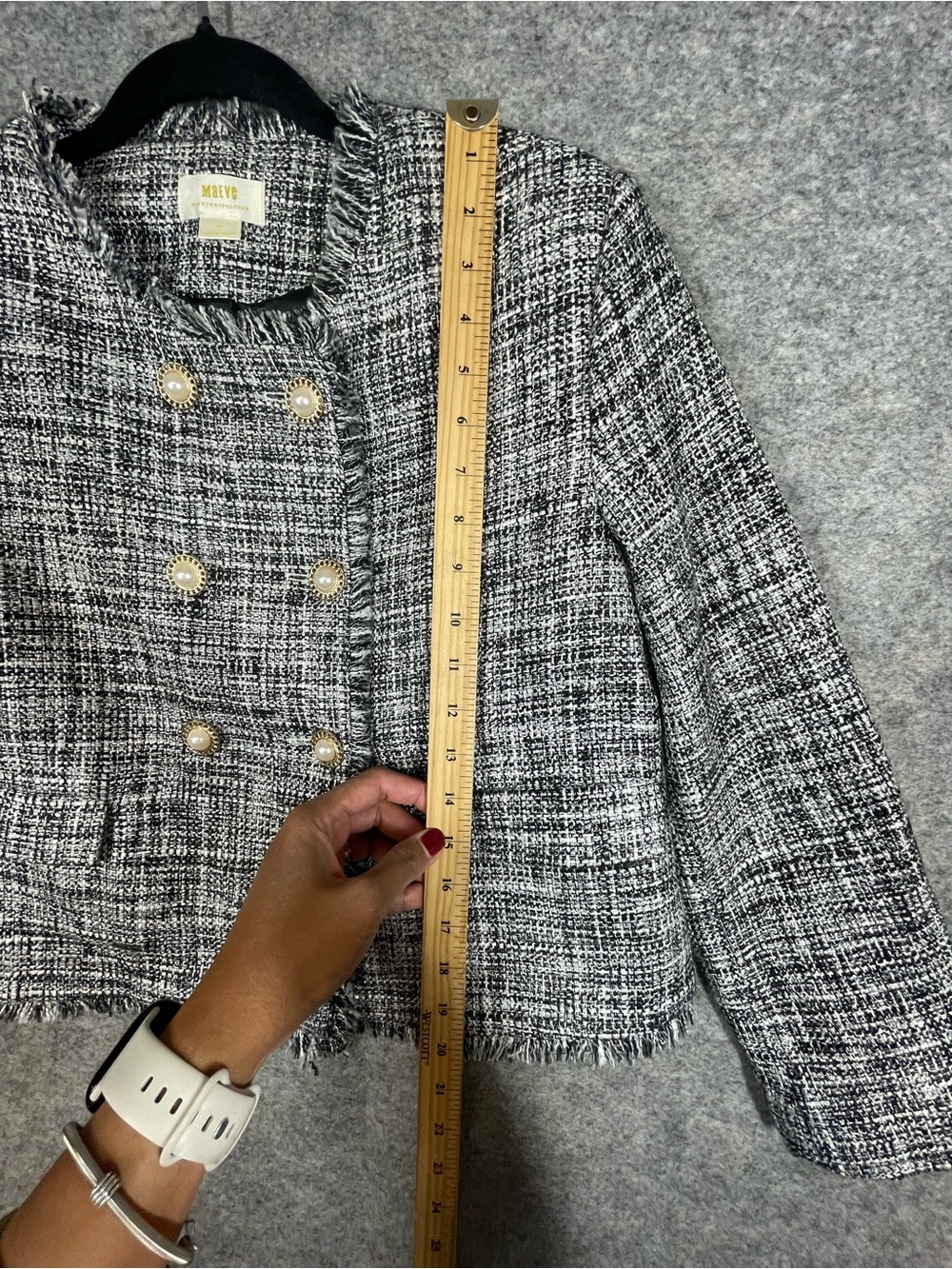 Maeve Anthropologie Womens Black White Tweed Double Breasted Jacket 12P Career - Picture 5 of 15